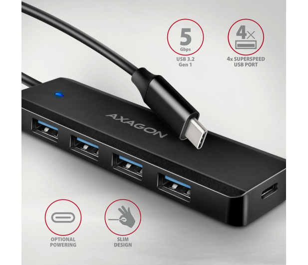 Axagon HUE-C1C, 4x USB 5Gbps TRAVEL hub, USB-C, USB-C - 1353427 - zdjęcie 5